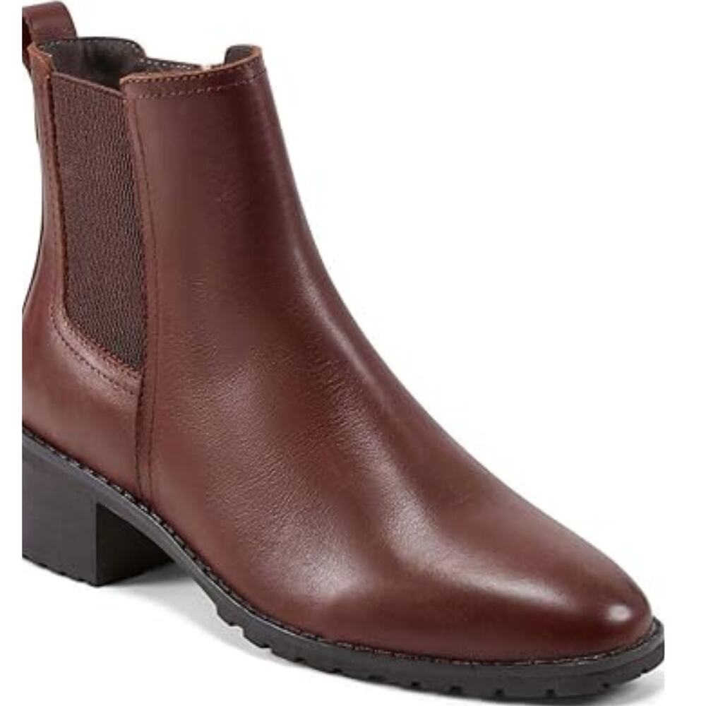 NEW Easy Spirit Eflex Fedra Block Heel Dress Booties Brown Leather Size 10M